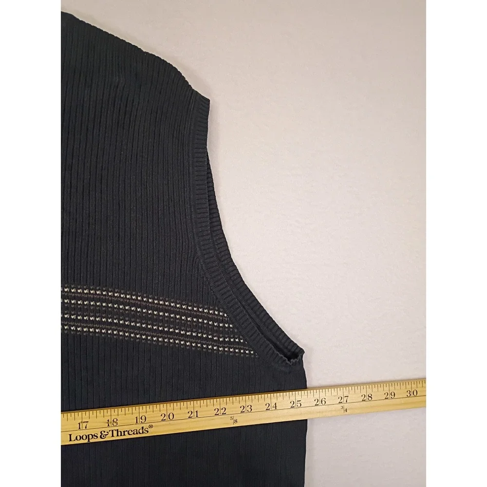 Dark Academia Brandini Mens Large Navy Blue Ribbed Cotton V-Neck Sweater Vest